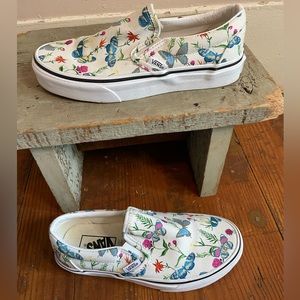 Vans Sneakers, Slip Ons with Butterflies/Floral print, US Size 6